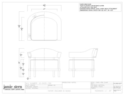 A shop drawing for Jamie Stern's Cairo Lounge Chair